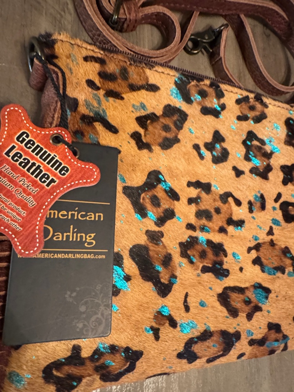 American Darling Leopard Print Crossbody with Turquoise Glitter Accents